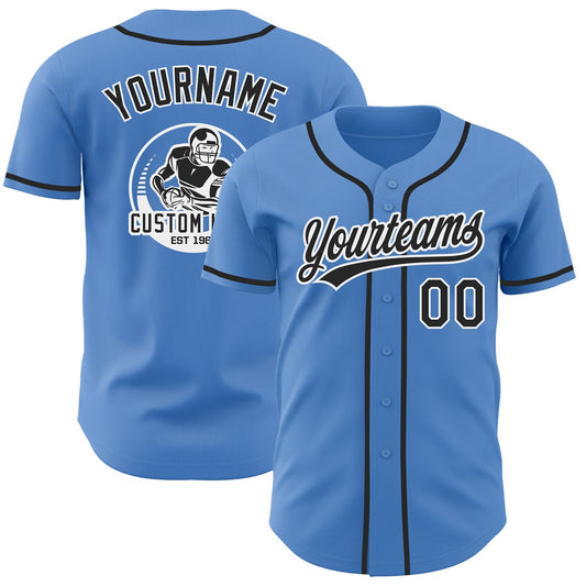 Custom Powder Blue Black-White Authentic Baseball Jersey - Main View