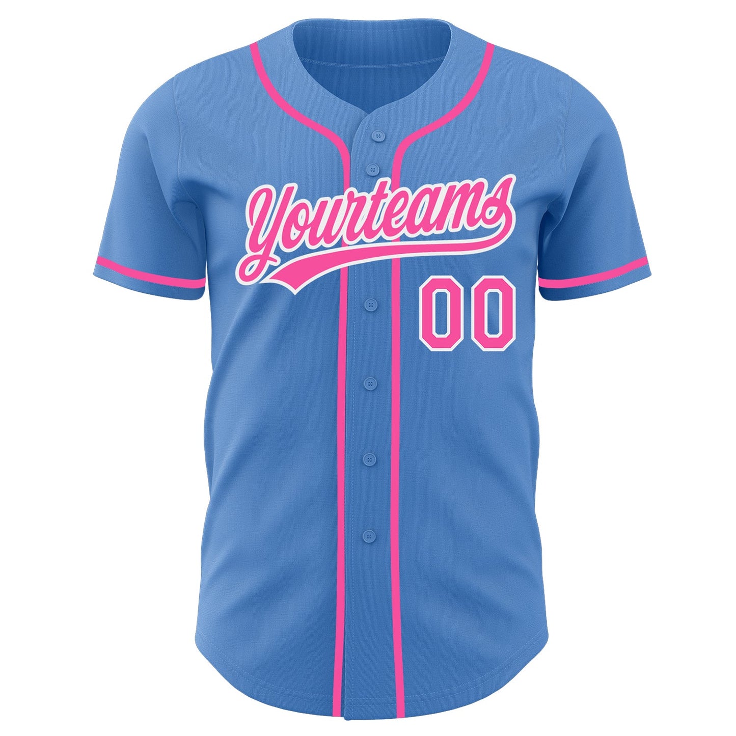 Custom Powder Blue Pink-White Authentic Baseball Jersey view 2
