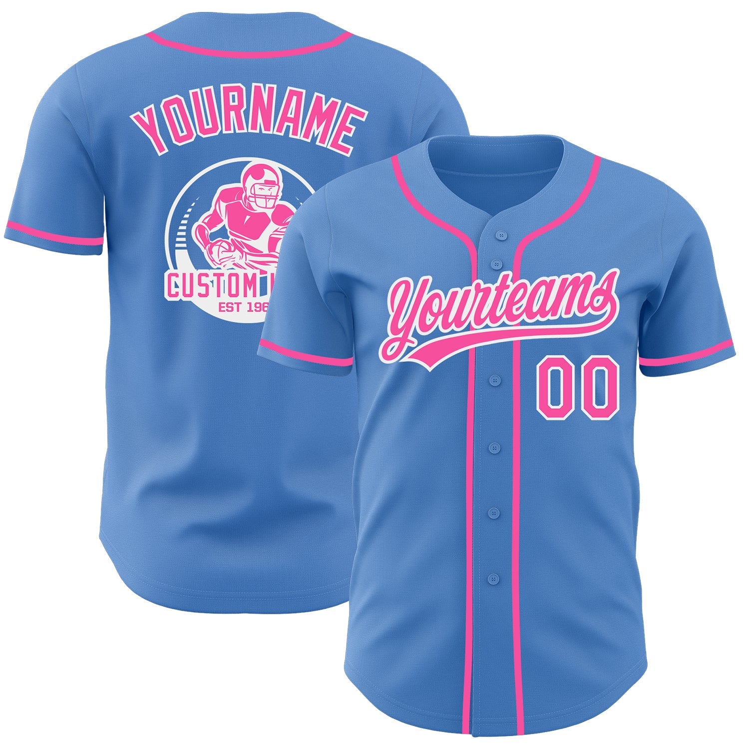 Custom Powder Blue Pink-White Authentic Baseball Jersey - Main View
