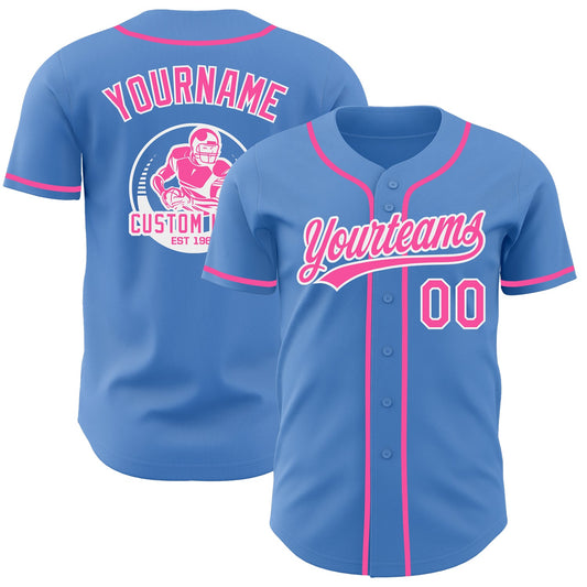 Custom Powder Blue Pink-White Authentic Baseball Jersey - Main View