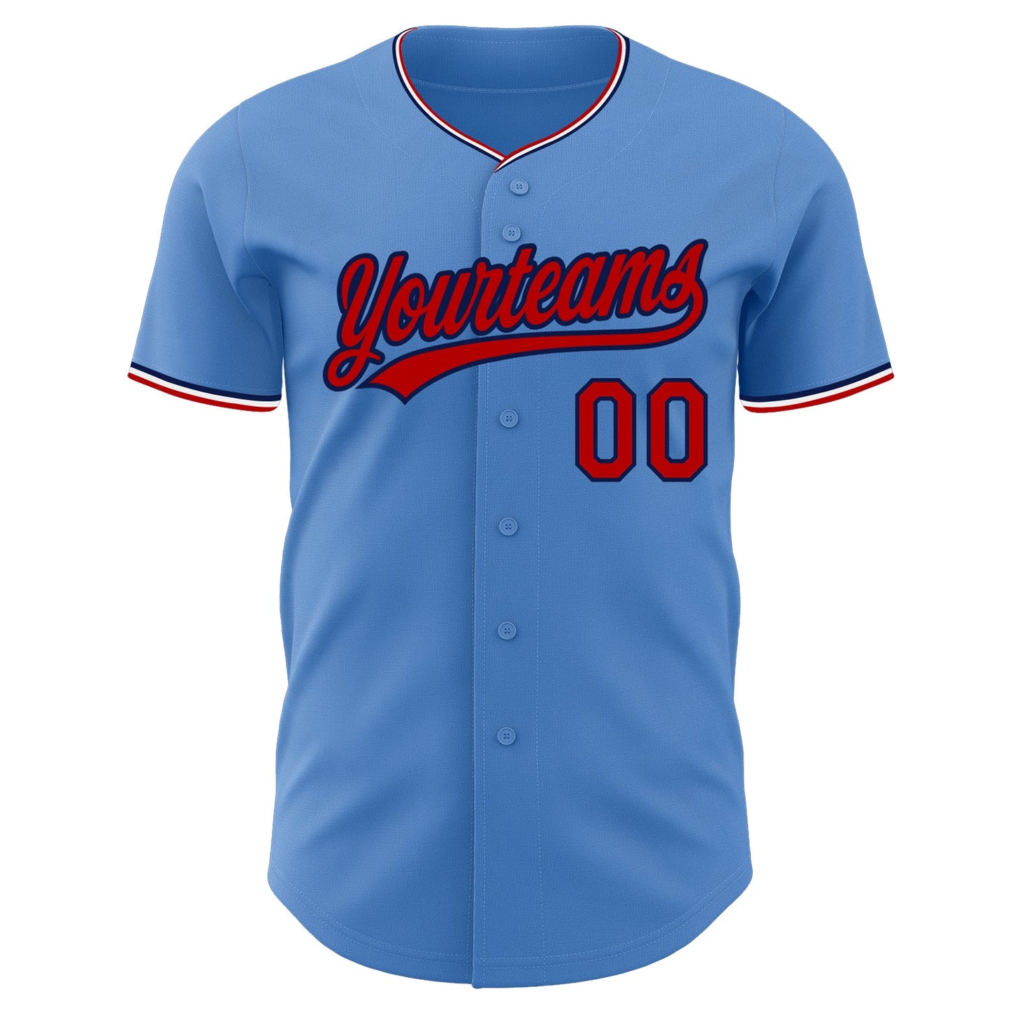 Custom Powder Blue Red Navy-White Authentic Baseball Jersey view 2