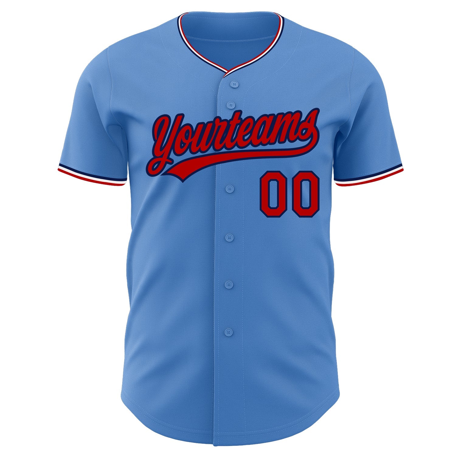 Custom Powder Blue Red Navy-White Authentic Baseball Jersey view 2