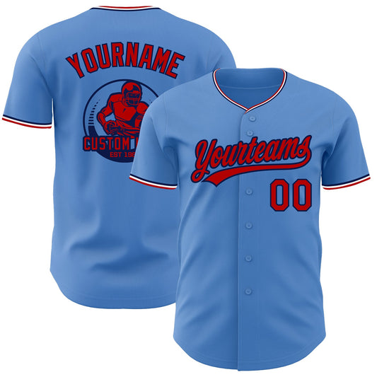 Custom Powder Blue Red Navy-White Authentic Baseball Jersey - Main View