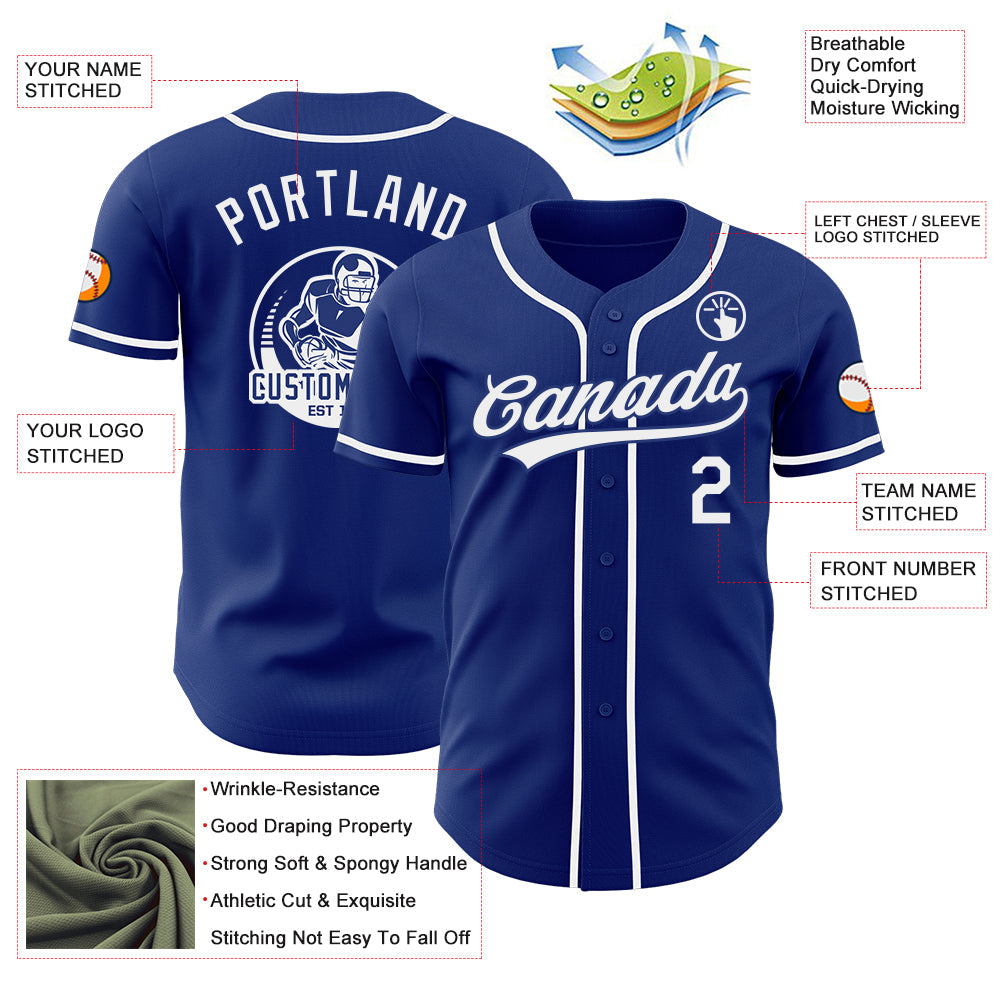 Custom Royal-White Authentic Baseball Jersey view 3