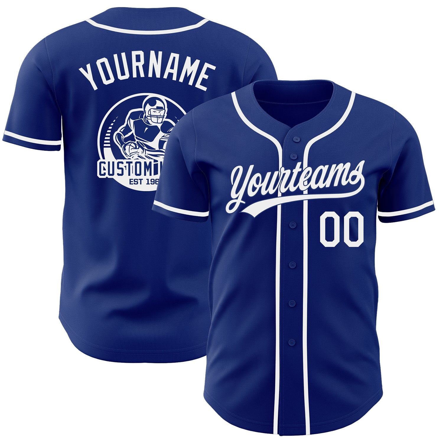 Custom Royal-White Authentic Baseball Jersey - Main View