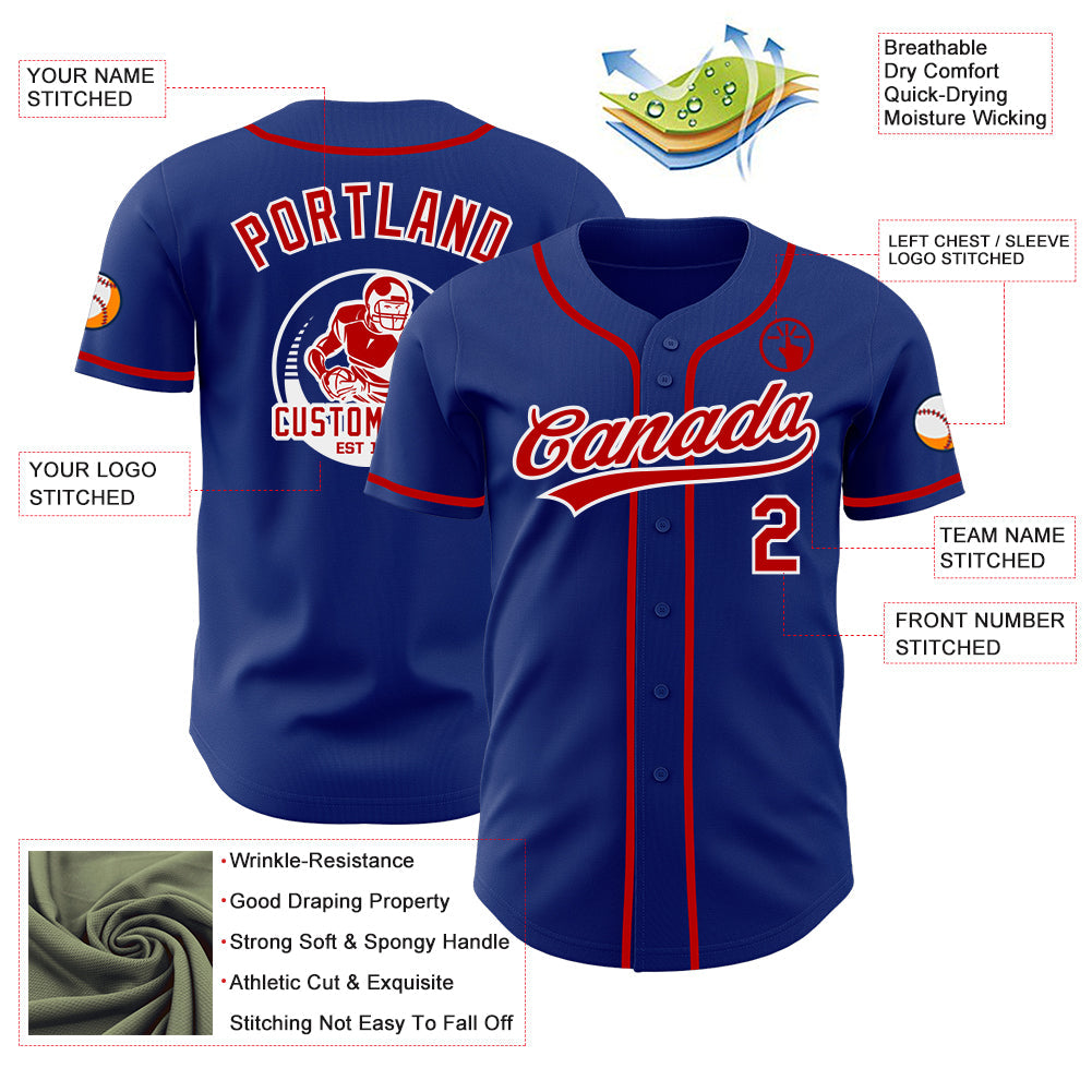Custom Royal Red-White Authentic Baseball Jersey view 3