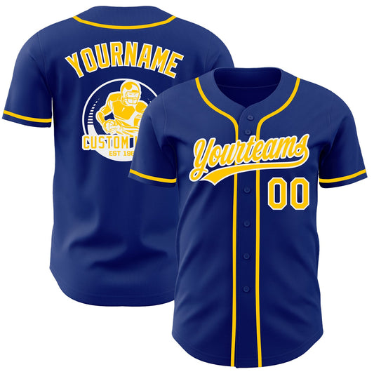 Custom Royal Yellow-White Authentic Baseball Jersey - Main View