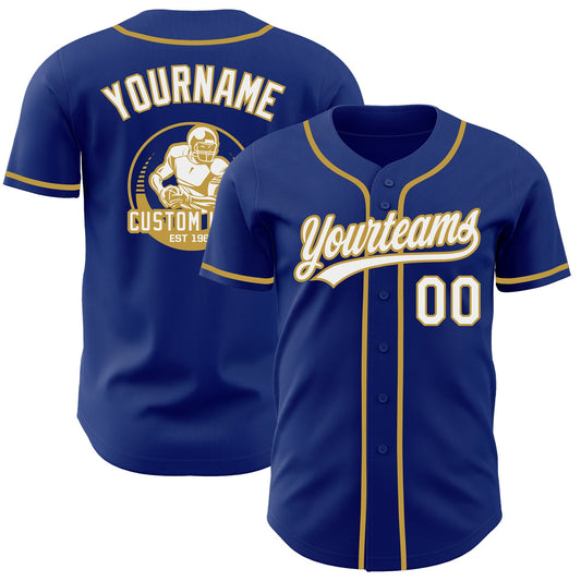 Custom Royal White-Old Gold Authentic Baseball Jersey - Main View