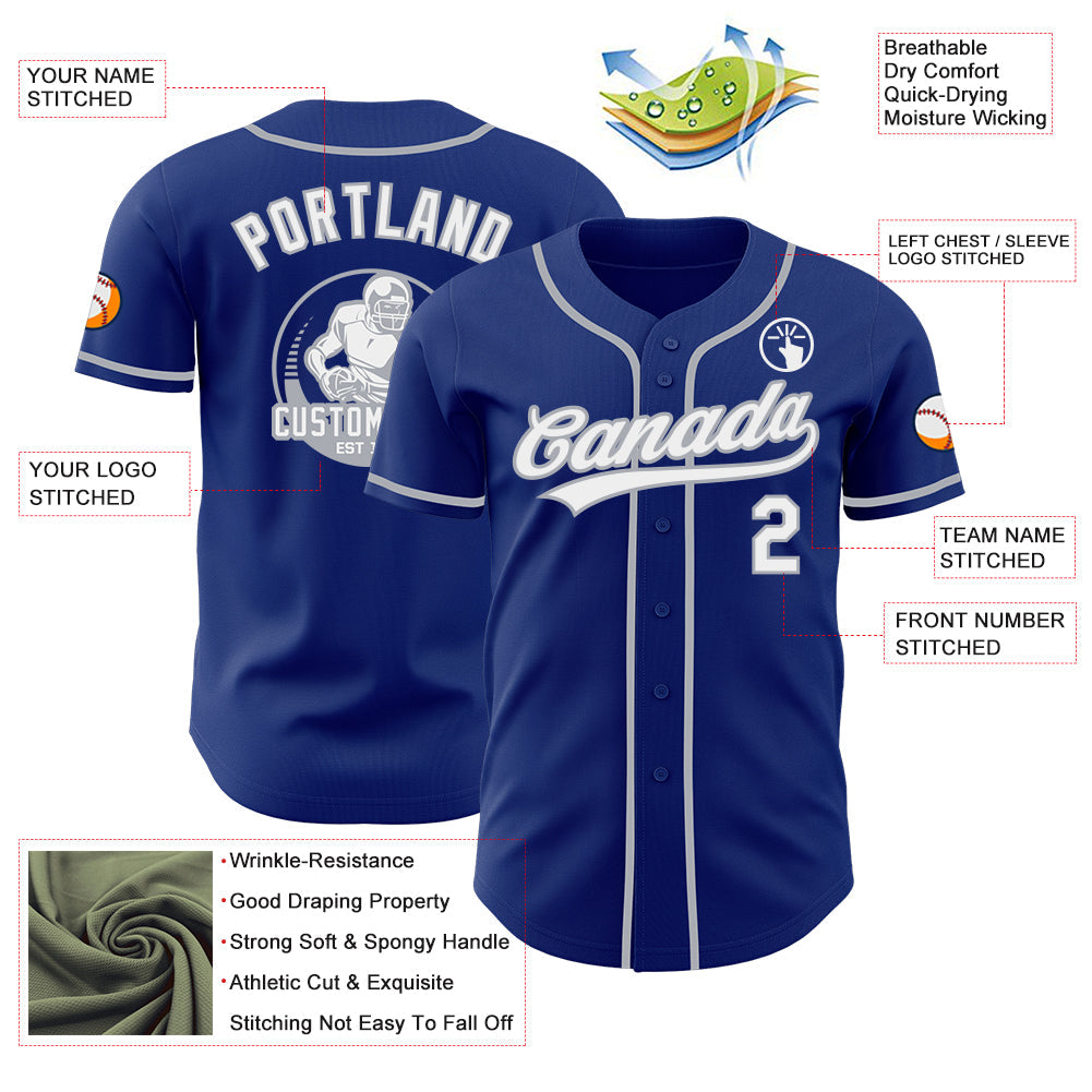 Custom Royal White-Gray Authentic Baseball Jersey view 3