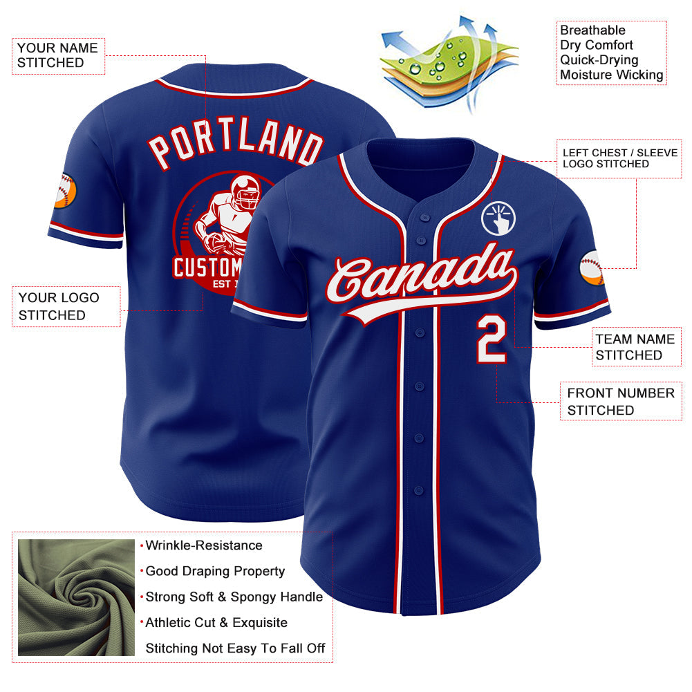 Custom Royal White-Red Authentic Baseball Jersey view 3
