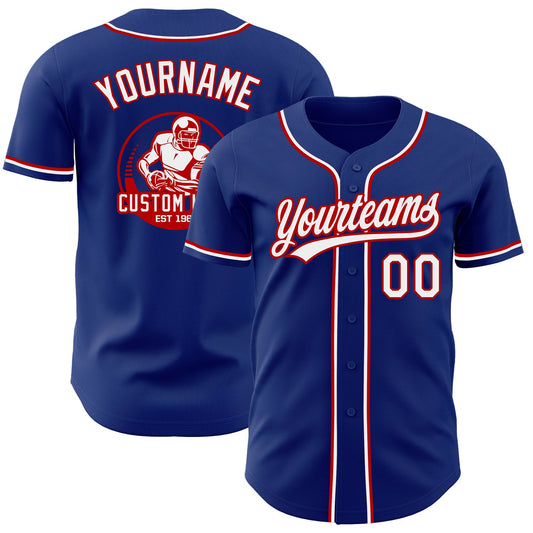 Custom Royal White-Red Authentic Baseball Jersey - Main View