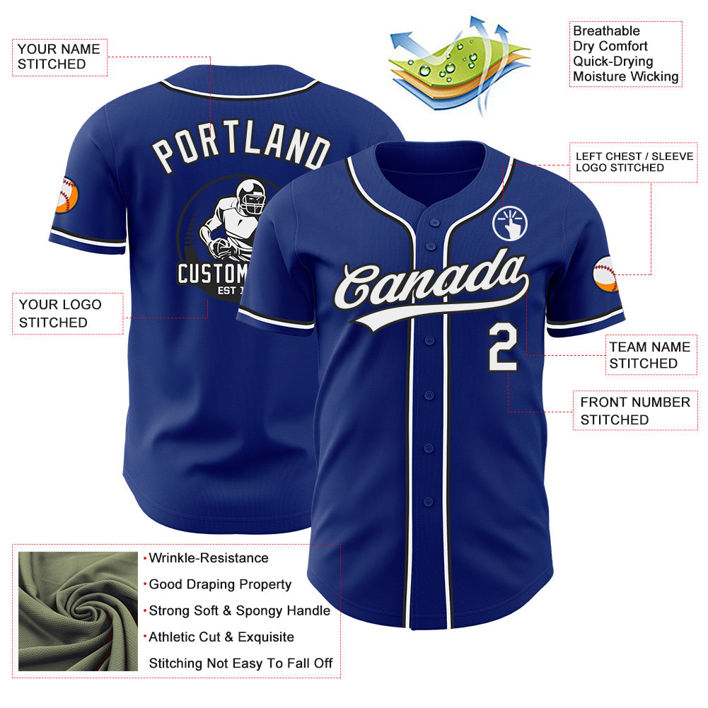 Custom Royal White-Black Authentic Baseball Jersey view 3