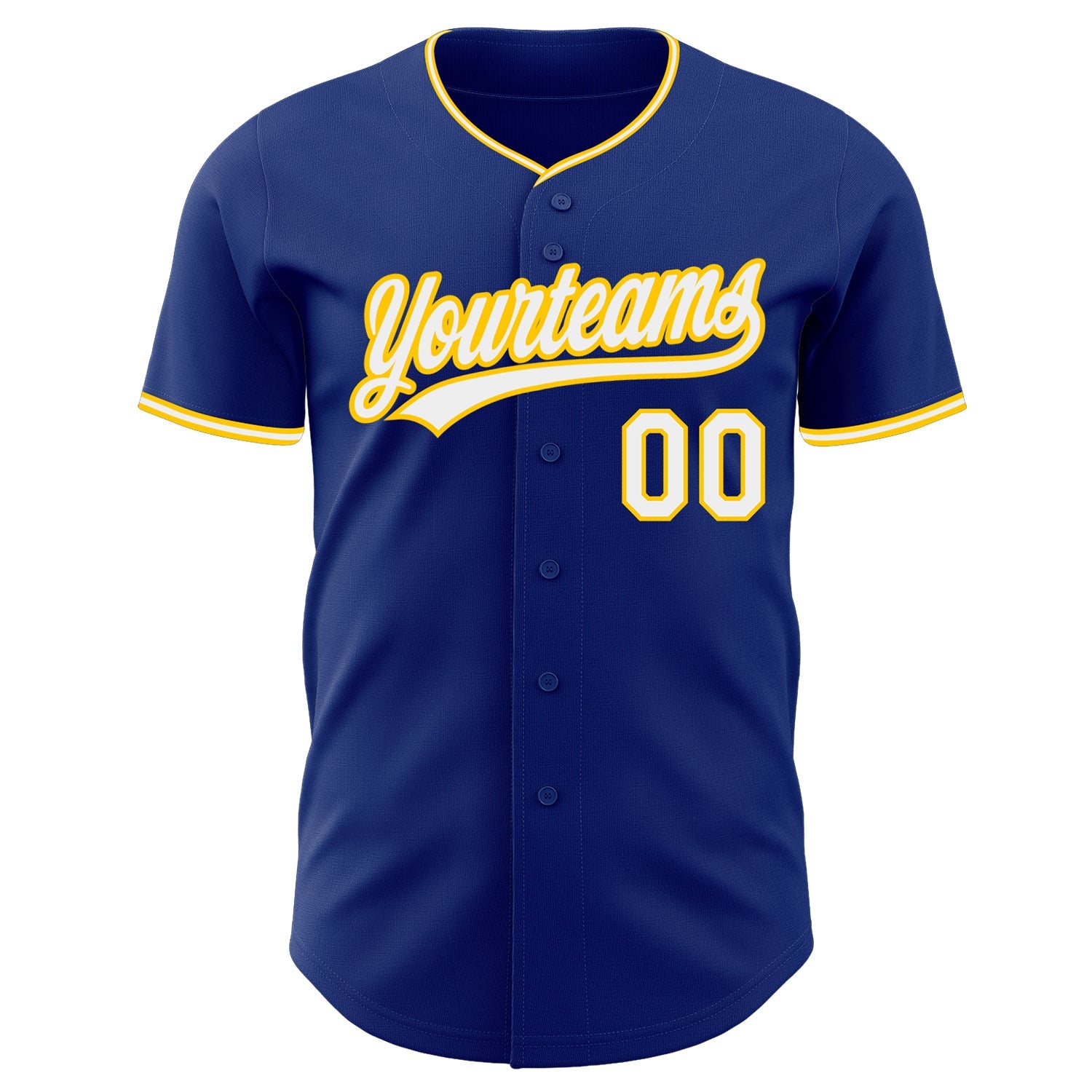 Custom Royal White-Yellow Authentic Baseball Jersey view 2