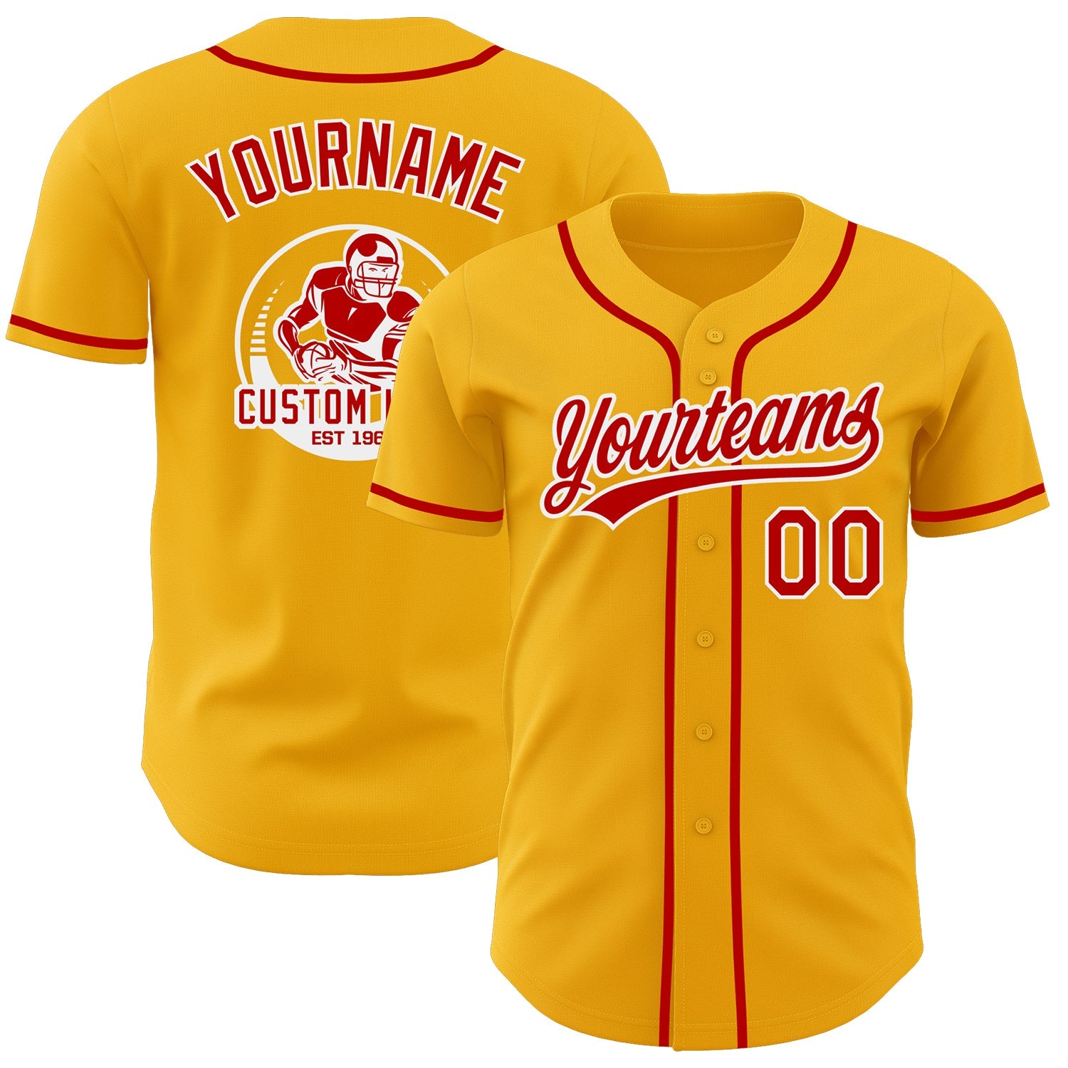 Custom Gold Red-White Authentic Baseball Jersey - Main View