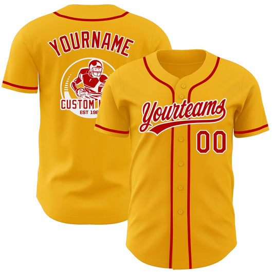 Custom Gold Red-White Authentic Baseball Jersey - Main View
