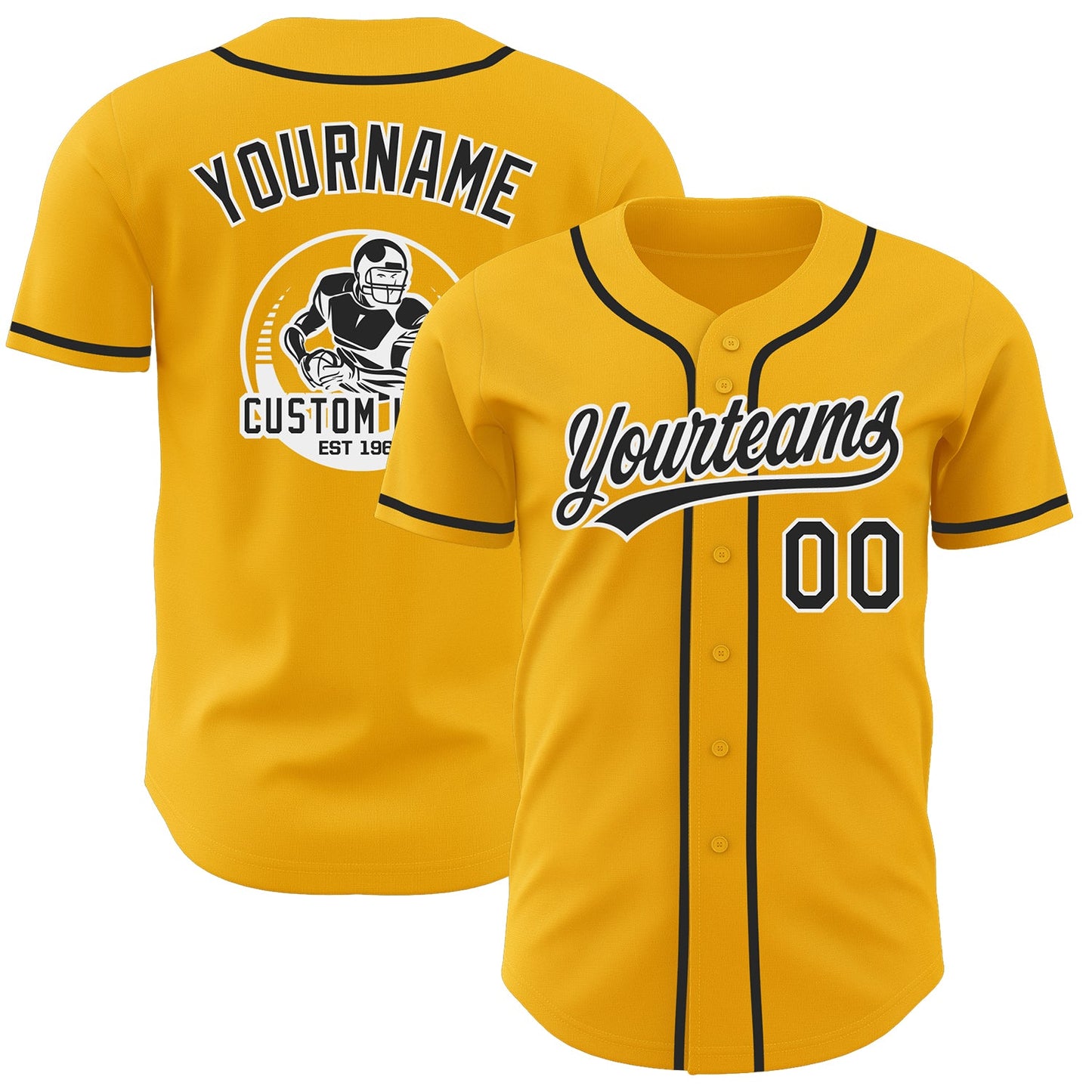 Custom Gold Black-White Authentic Baseball Jersey - Main View