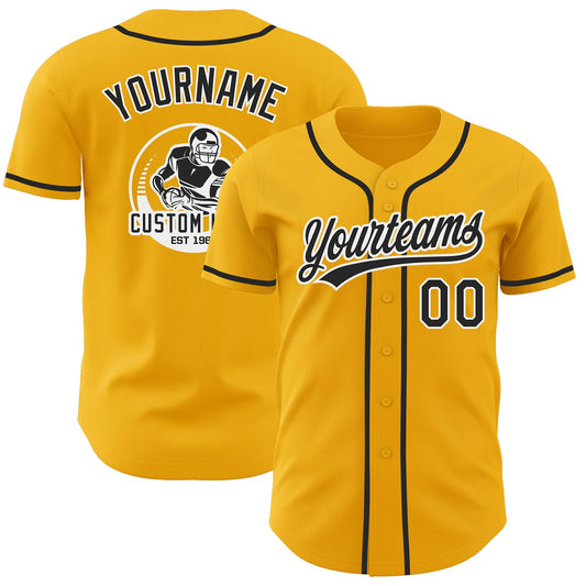 Custom Gold Black-White Authentic Baseball Jersey - Main View