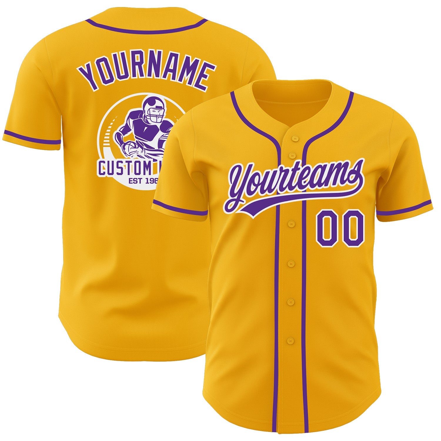 Custom Gold Purple-White Authentic Baseball Jersey - Main View