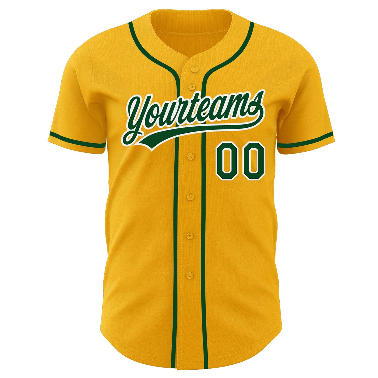 Custom Gold Green-White Authentic Baseball Jersey view 2