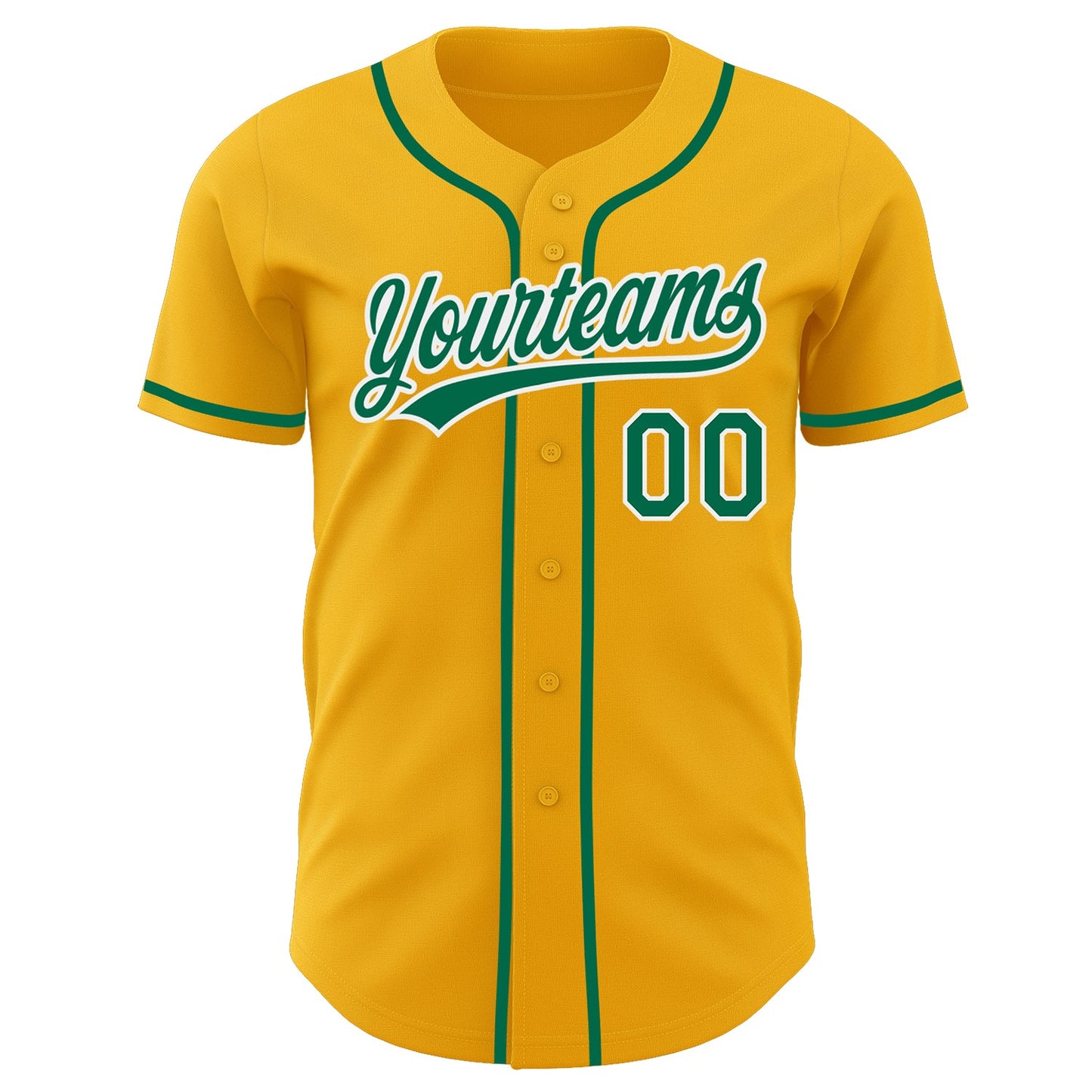Custom Gold Kelly Green-White Authentic Baseball Jersey view 2