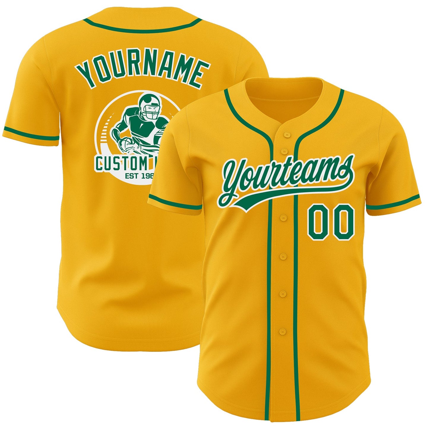 Custom Gold Kelly Green-White Authentic Baseball Jersey - Main View