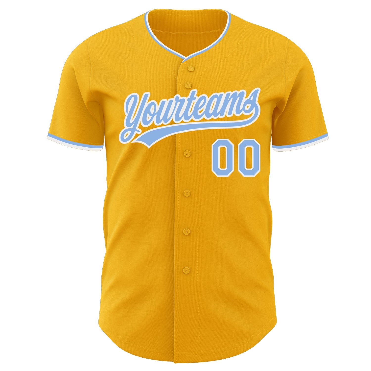 Custom Gold Light Blue-White Authentic Baseball Jersey view 2