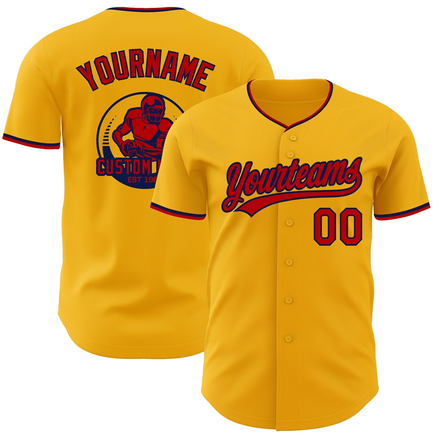 Custom Gold Red-Navy Authentic Baseball Jersey - Main View