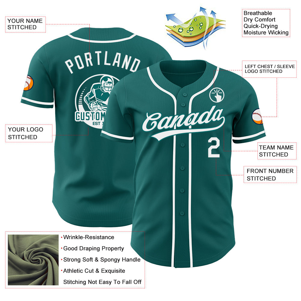 Custom Teal-White Authentic Baseball Jersey view 3