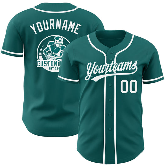 Custom Teal-White Authentic Baseball Jersey - Main View