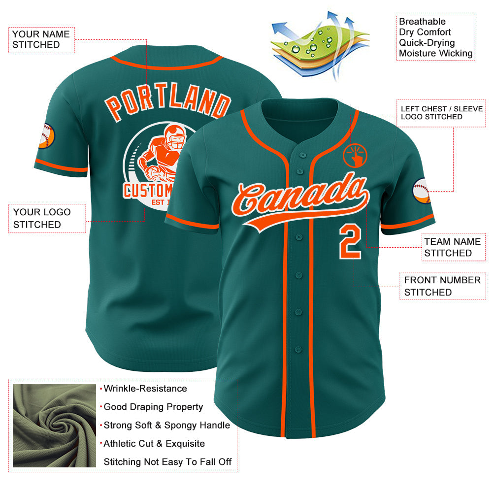 Custom Teal Orange-White Authentic Baseball Jersey view 3