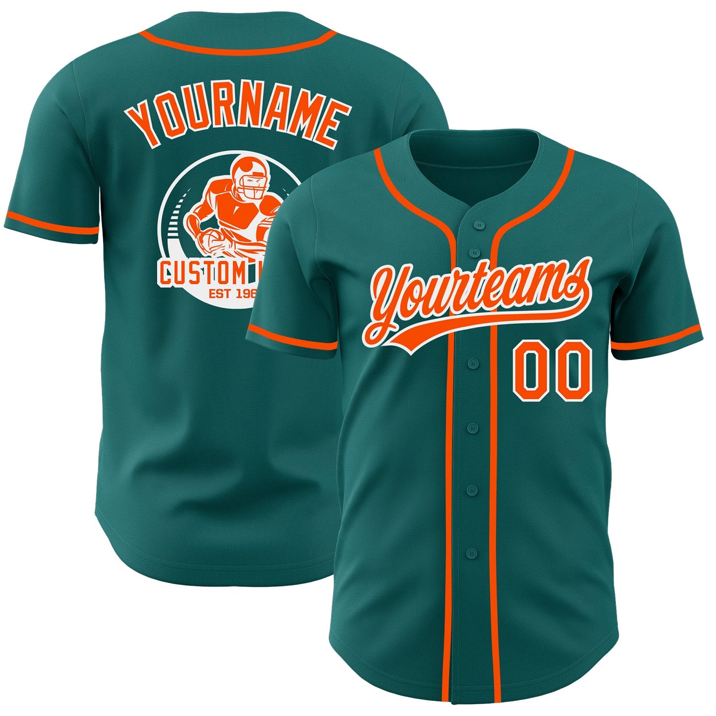 Custom Teal Orange-White Authentic Baseball Jersey - Main View