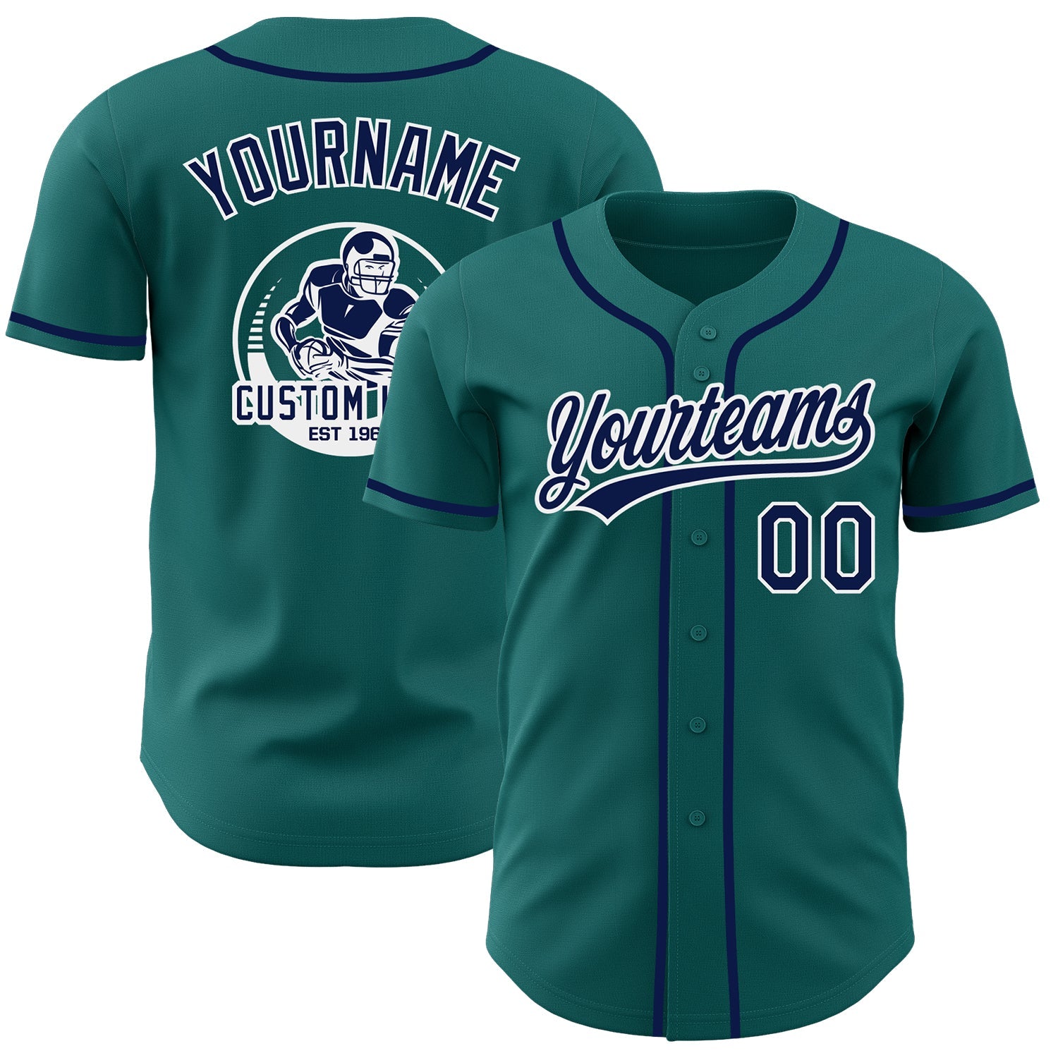 Custom Teal Navy-White Authentic Baseball Jersey - Main View