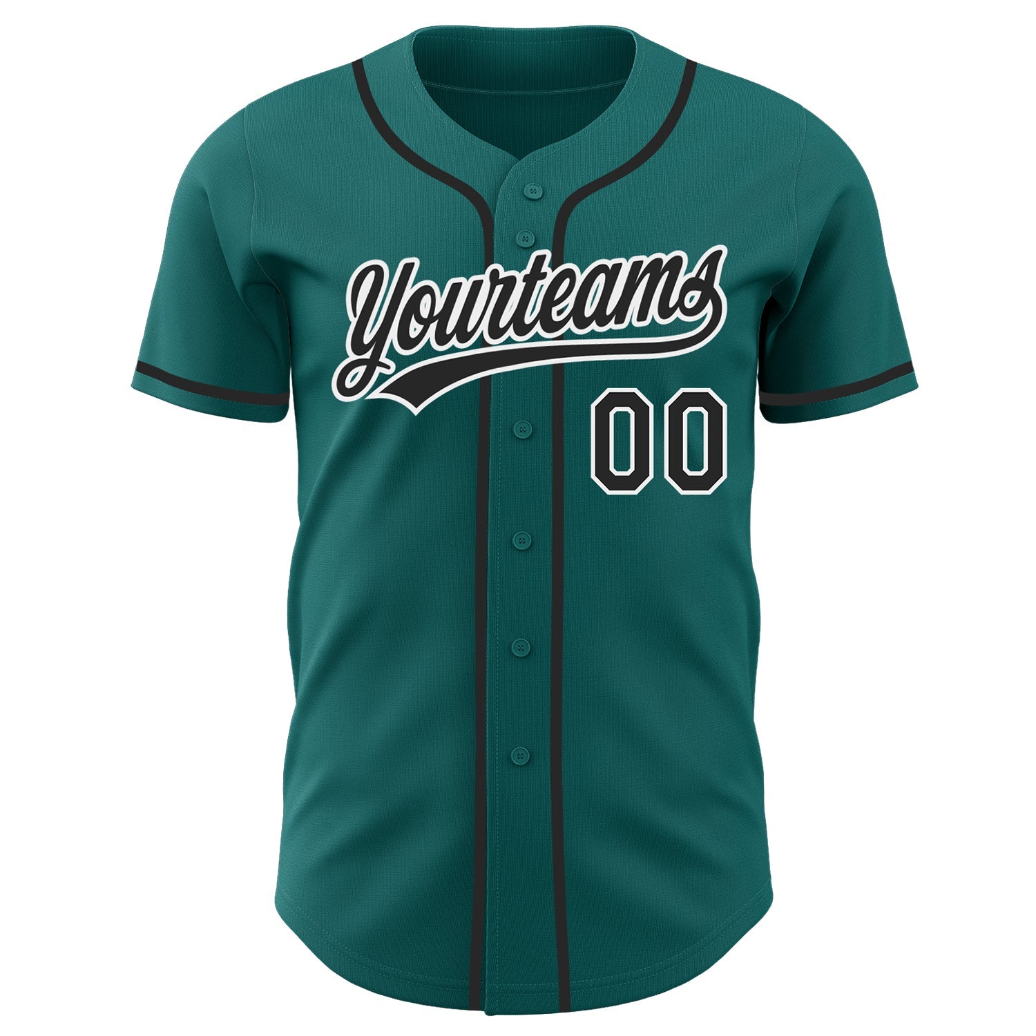 Custom Teal Black-White Authentic Baseball Jersey view 2