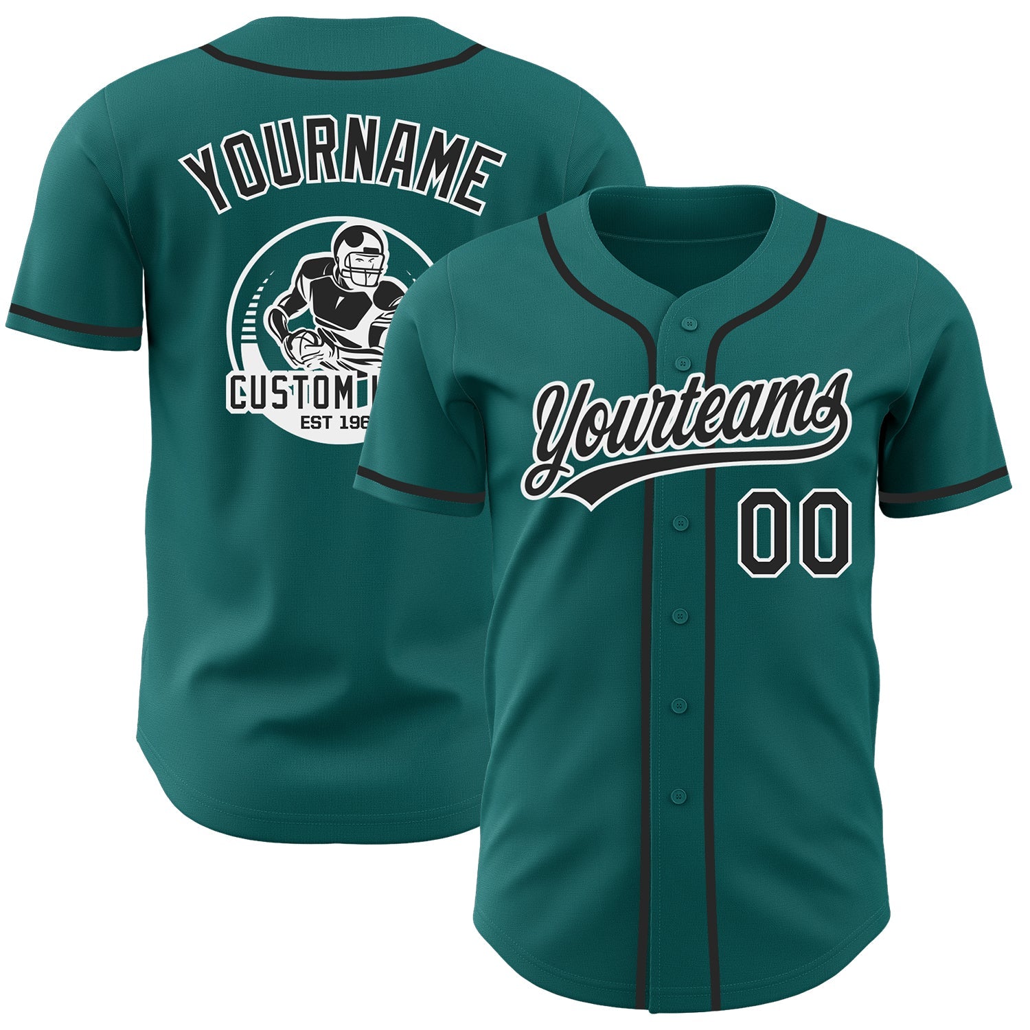 Custom Teal Black-White Authentic Baseball Jersey - Main View