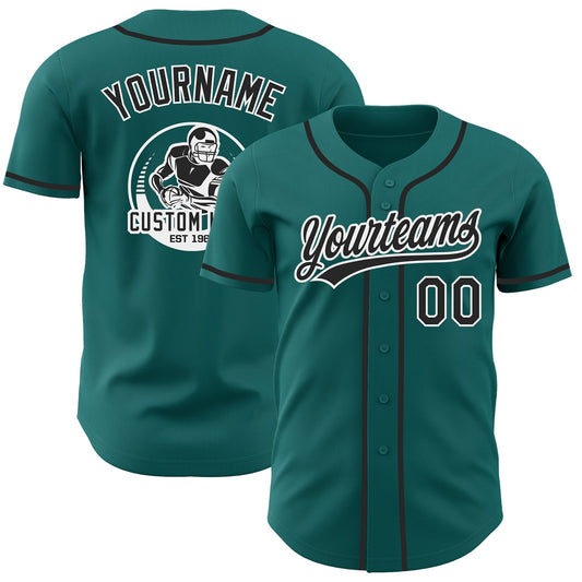 Custom Teal Black-White Authentic Baseball Jersey - Main View