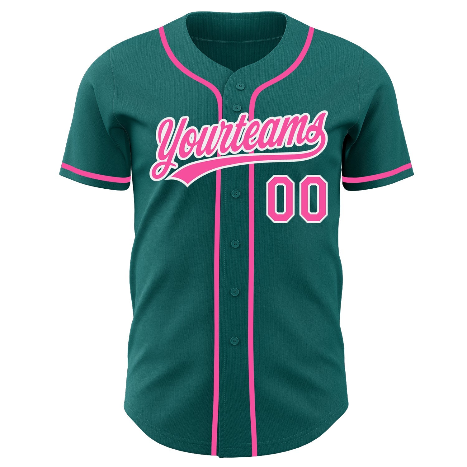 Custom Teal Pink-White Authentic Baseball Jersey view 2