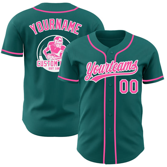 Custom Teal Pink-White Authentic Baseball Jersey - Main View