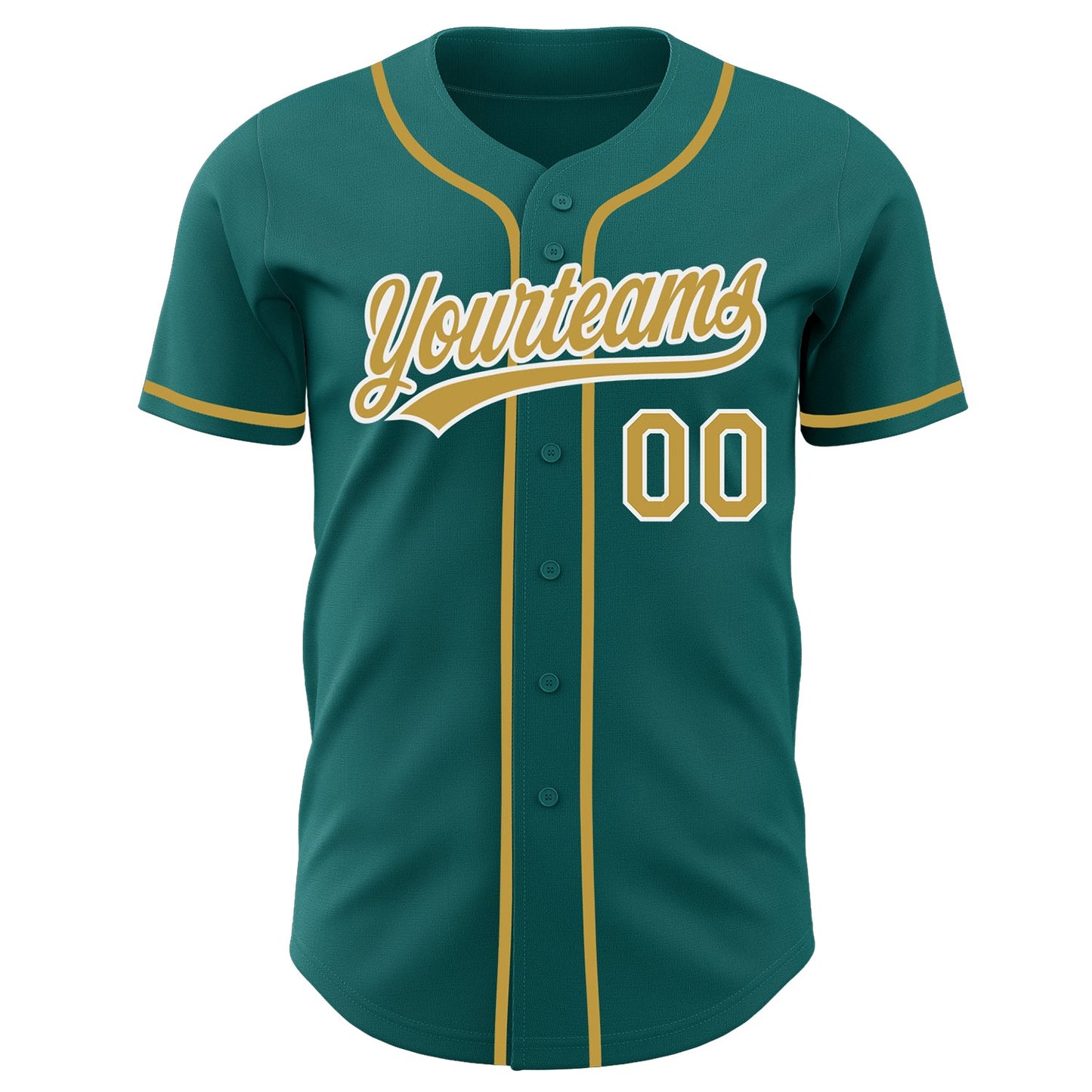 Custom Teal Old Gold-White Authentic Baseball Jersey view 2