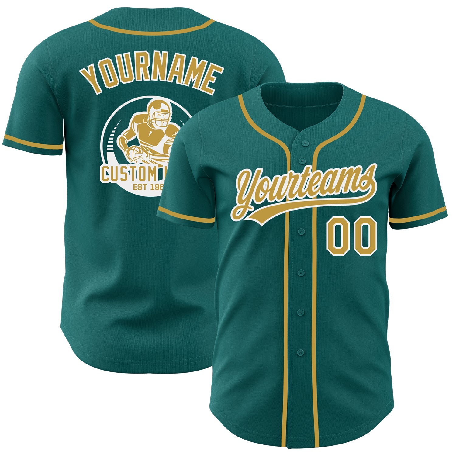 Custom Teal Old Gold-White Authentic Baseball Jersey - Main View