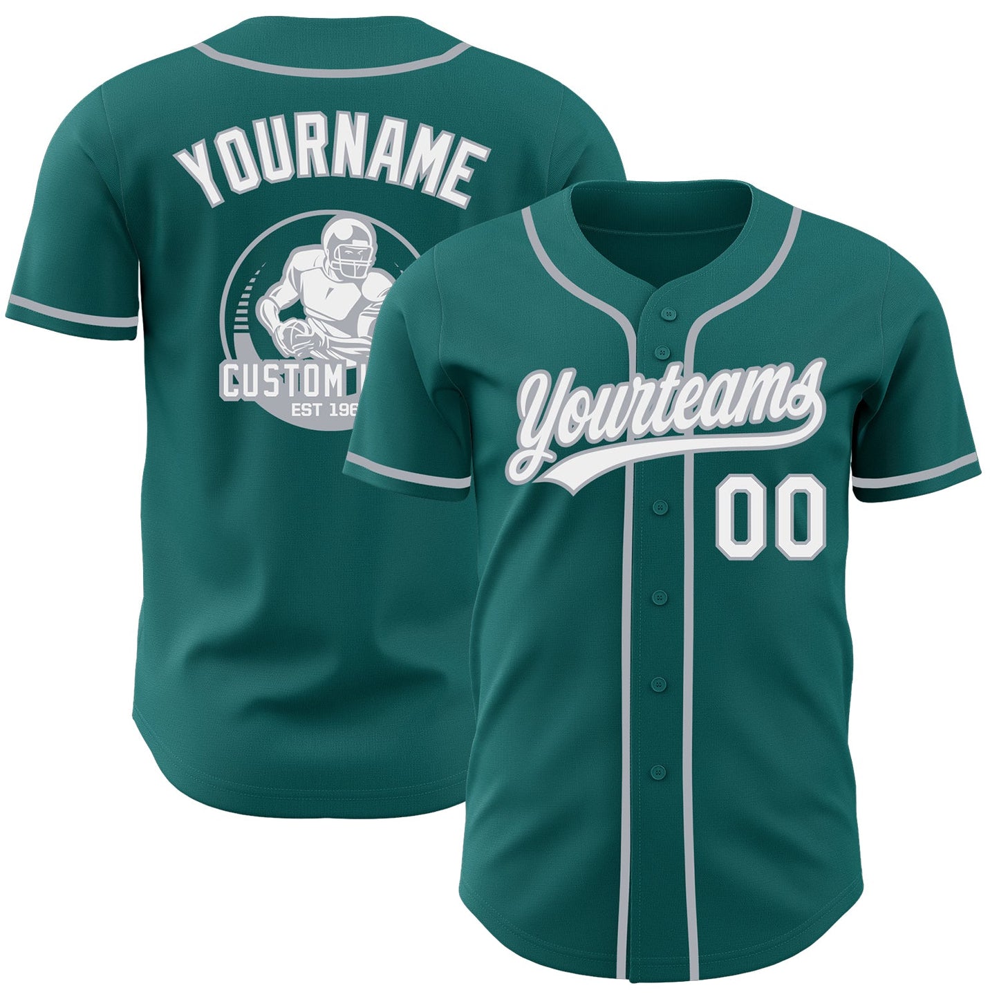 Custom Teal White-Gray Authentic Baseball Jersey - Main View