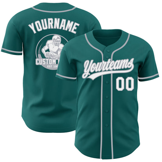 Custom Teal White-Gray Authentic Baseball Jersey - Main View