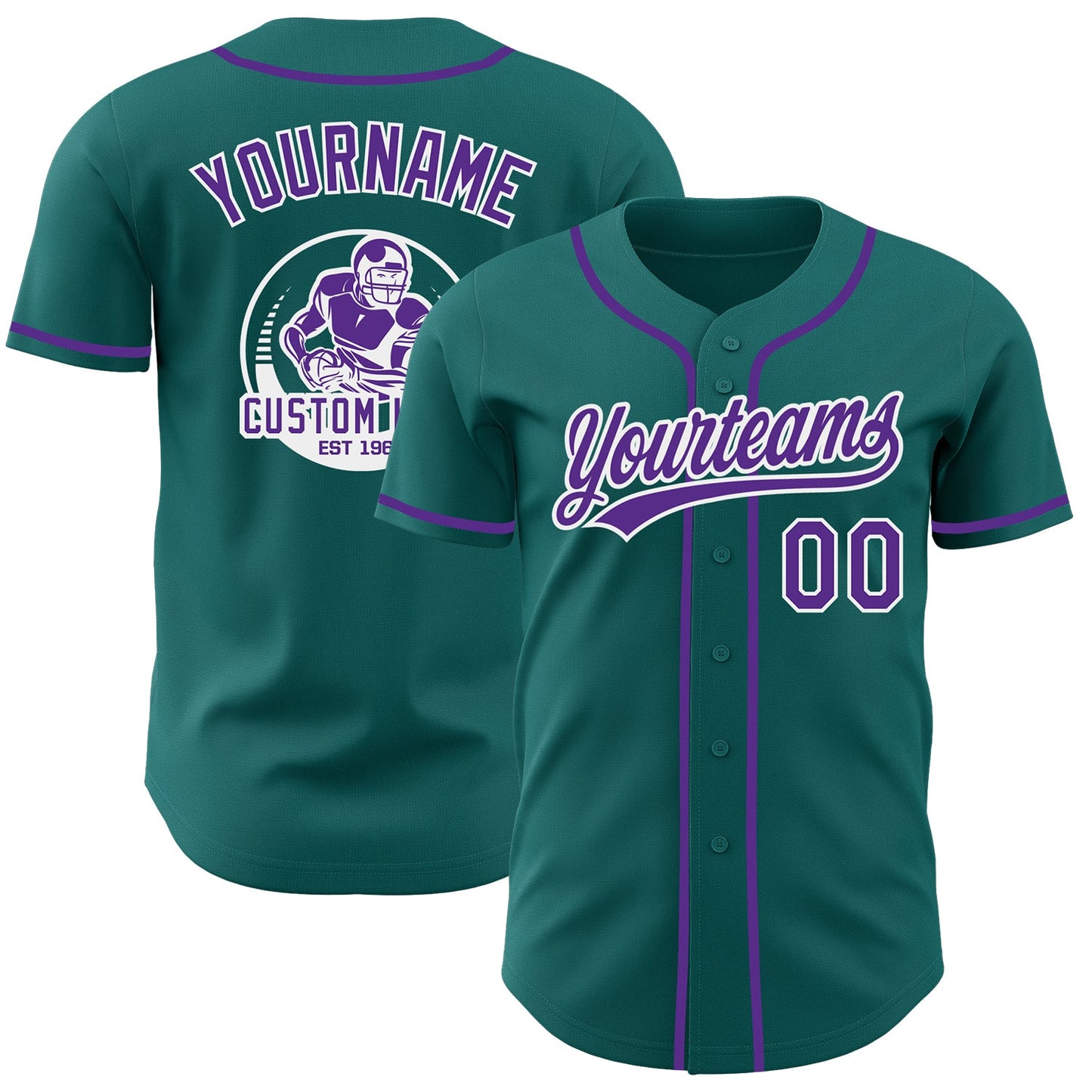 Custom Teal Purple-White Authentic Baseball Jersey - Main View