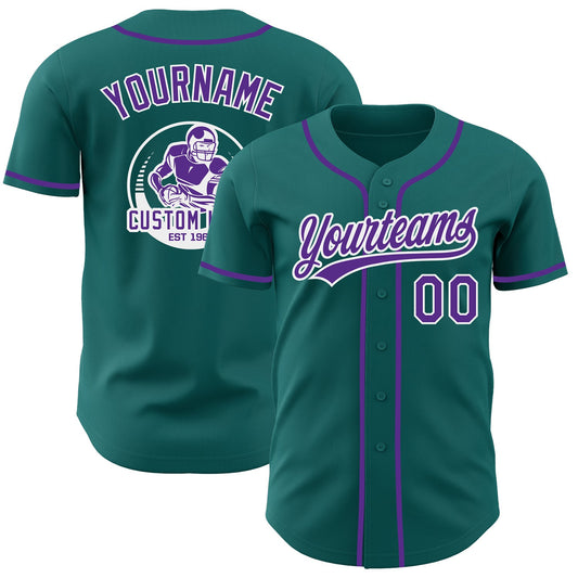 Custom Teal Purple-White Authentic Baseball Jersey - Main View