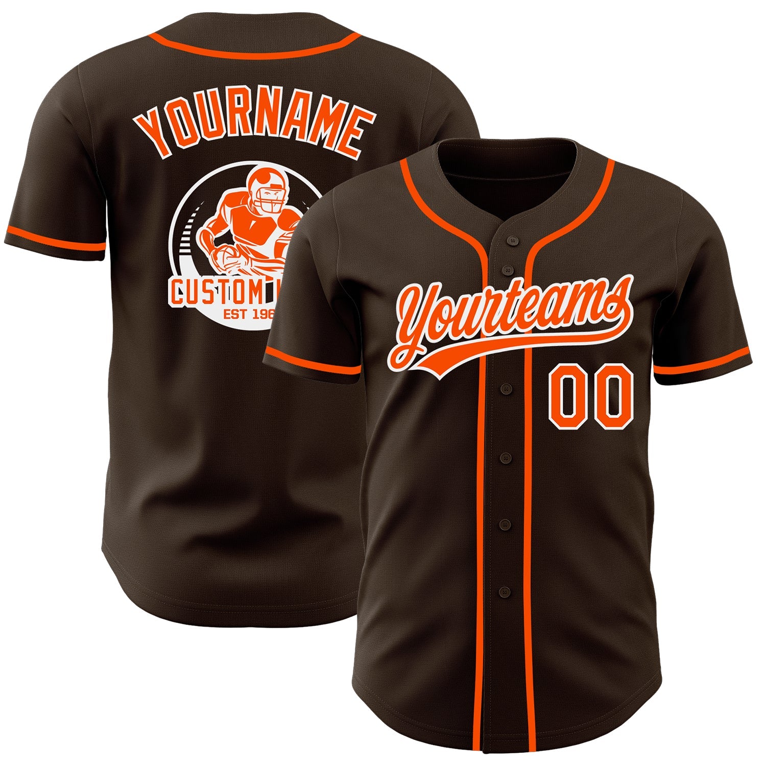 Custom Brown Orange-White Authentic Baseball Jersey - Main View