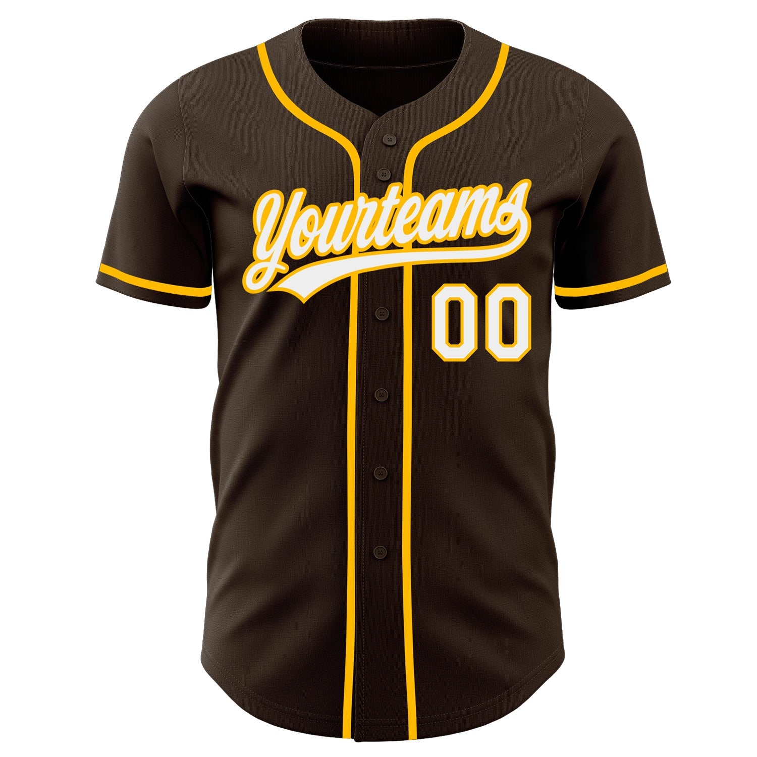 Custom Brown White-Gold Authentic Baseball Jersey view 2