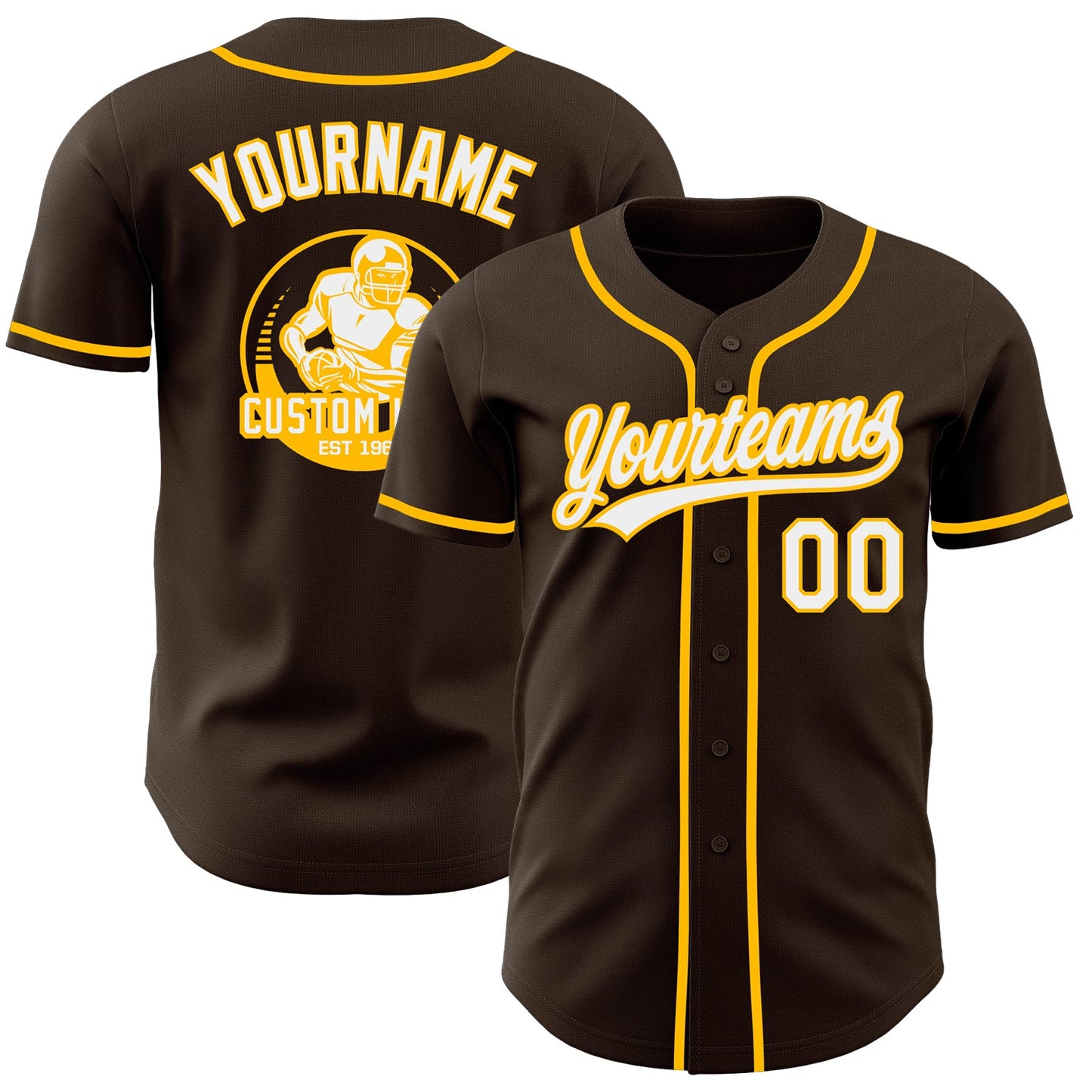 Custom Brown White-Gold Authentic Baseball Jersey - Main View