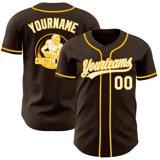 Custom Brown White-Gold Authentic Baseball Jersey - Main View