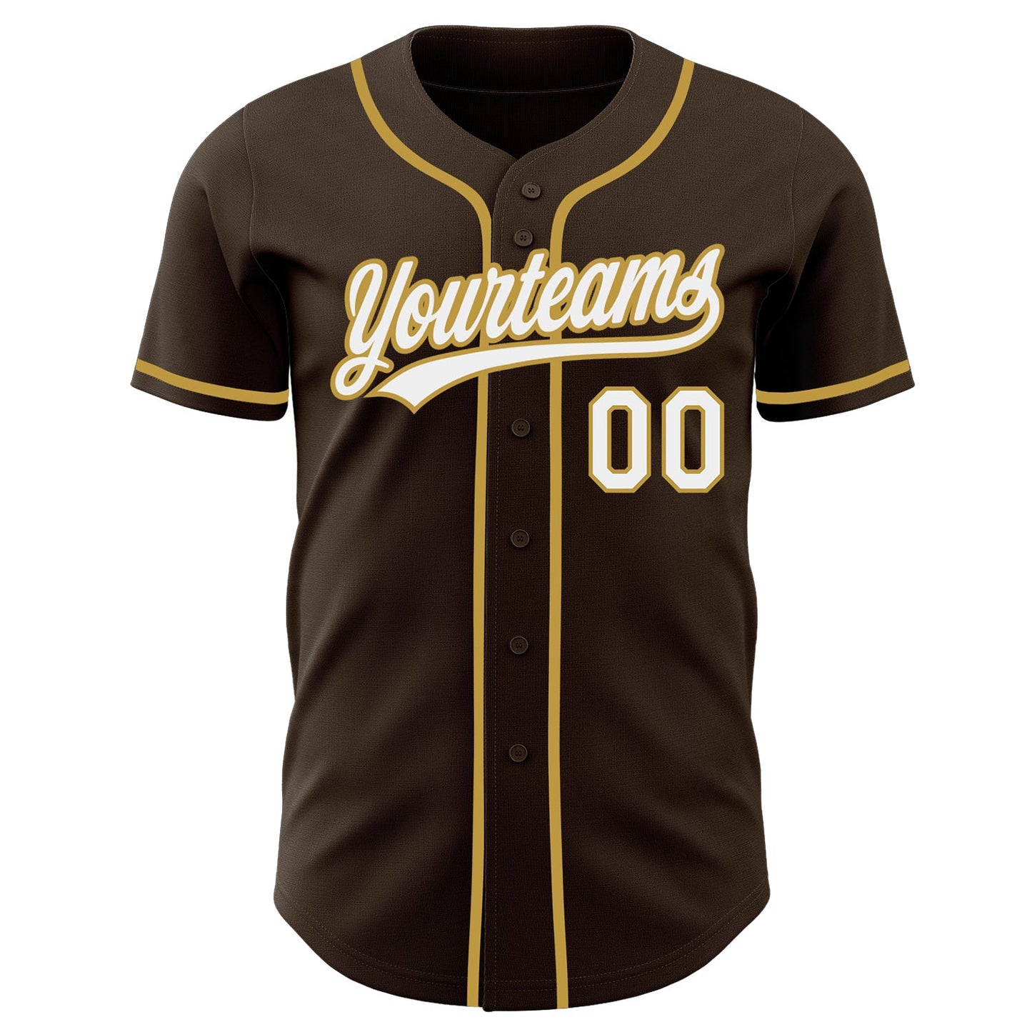 Custom Brown White-Old Gold Authentic Baseball Jersey view 2