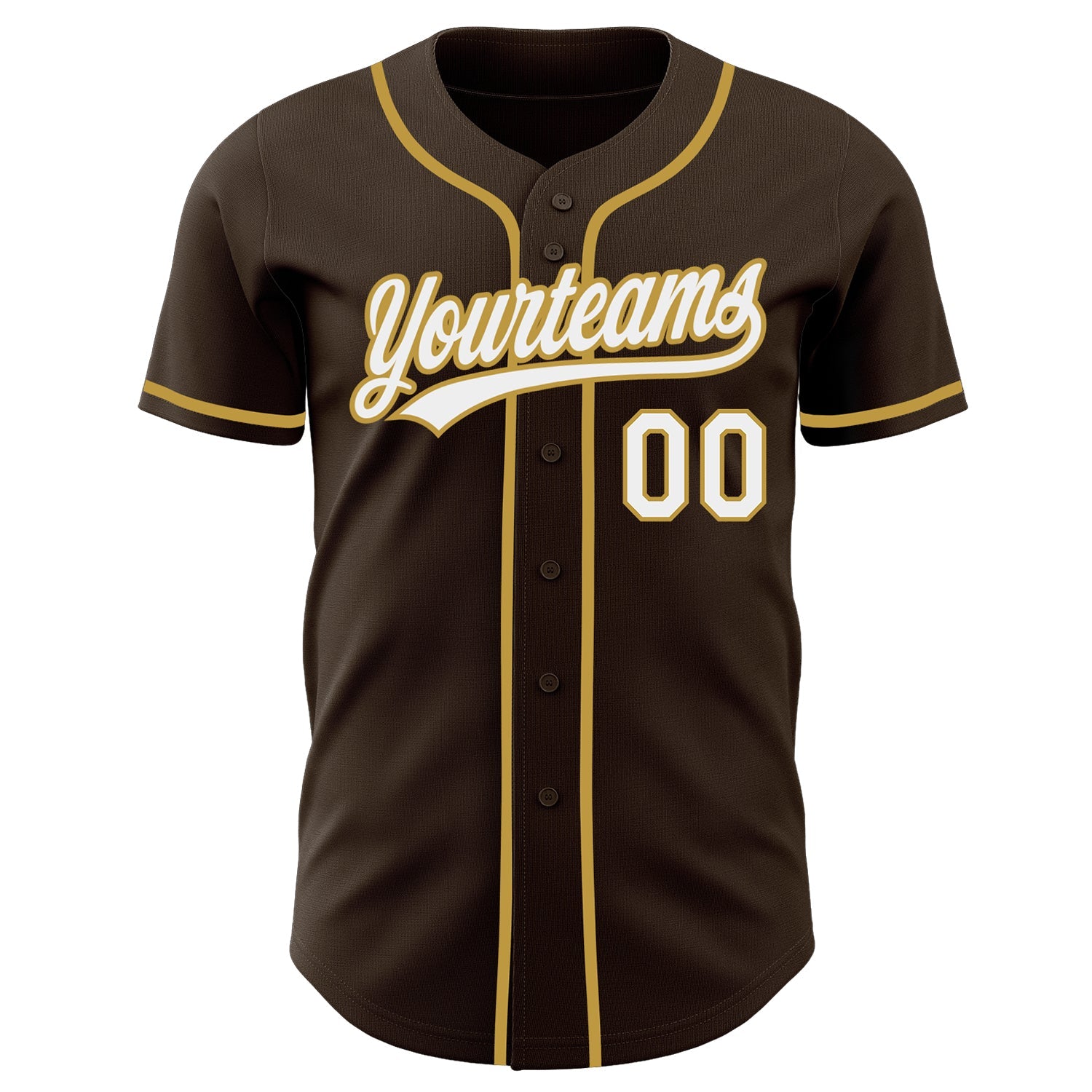 Custom Brown White-Old Gold Authentic Baseball Jersey view 2