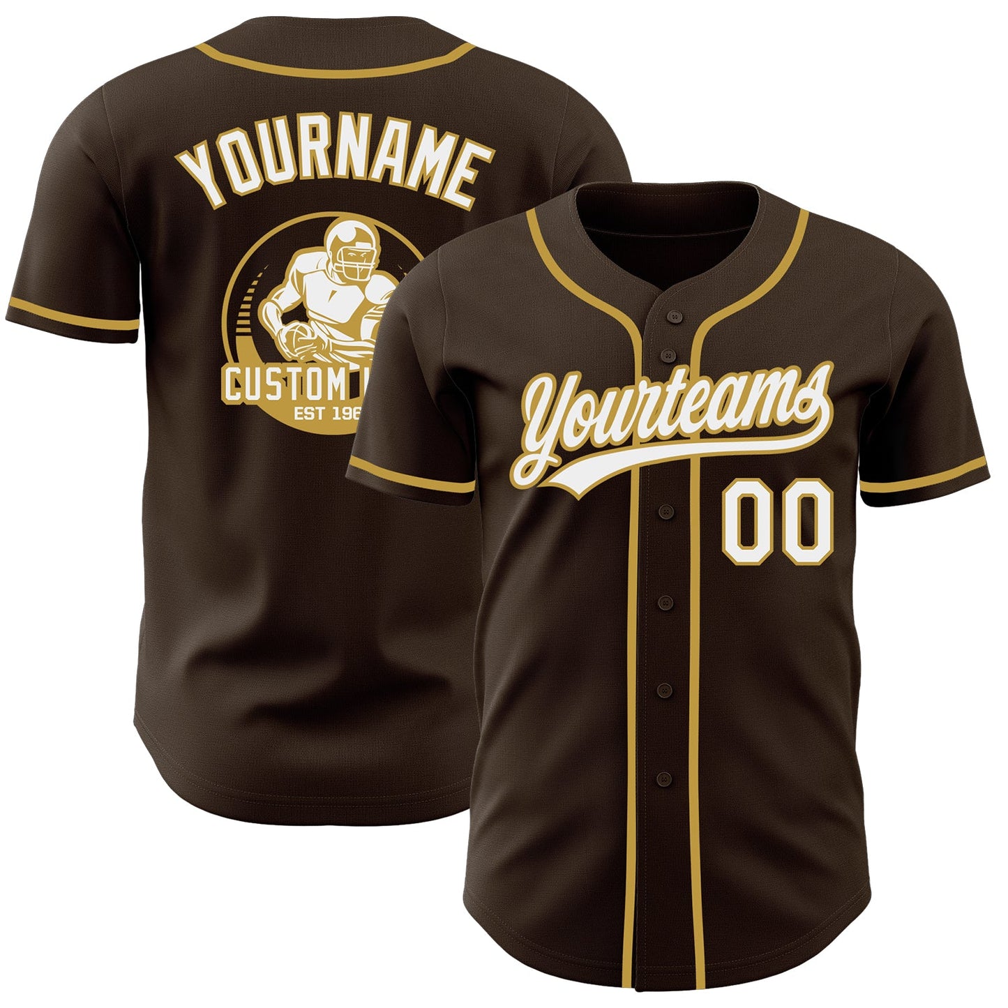 Custom Brown White-Old Gold Authentic Baseball Jersey - Main View